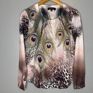 BLEU Peacock animal print long sleeve blouse